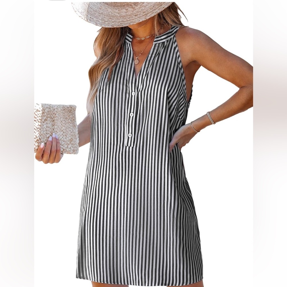 Cupshe dark gray and White Striped Mini dress or swim coverup